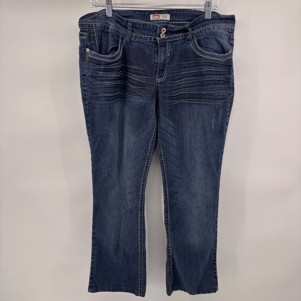 lei Ashley Low Rise Jeans Embellished Pockets Denim‎ Blue Wash Size 15
